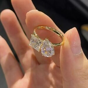 Toi and Moi Moissanite Ring in Gold Plated Sterling Silver - NWT, size 6